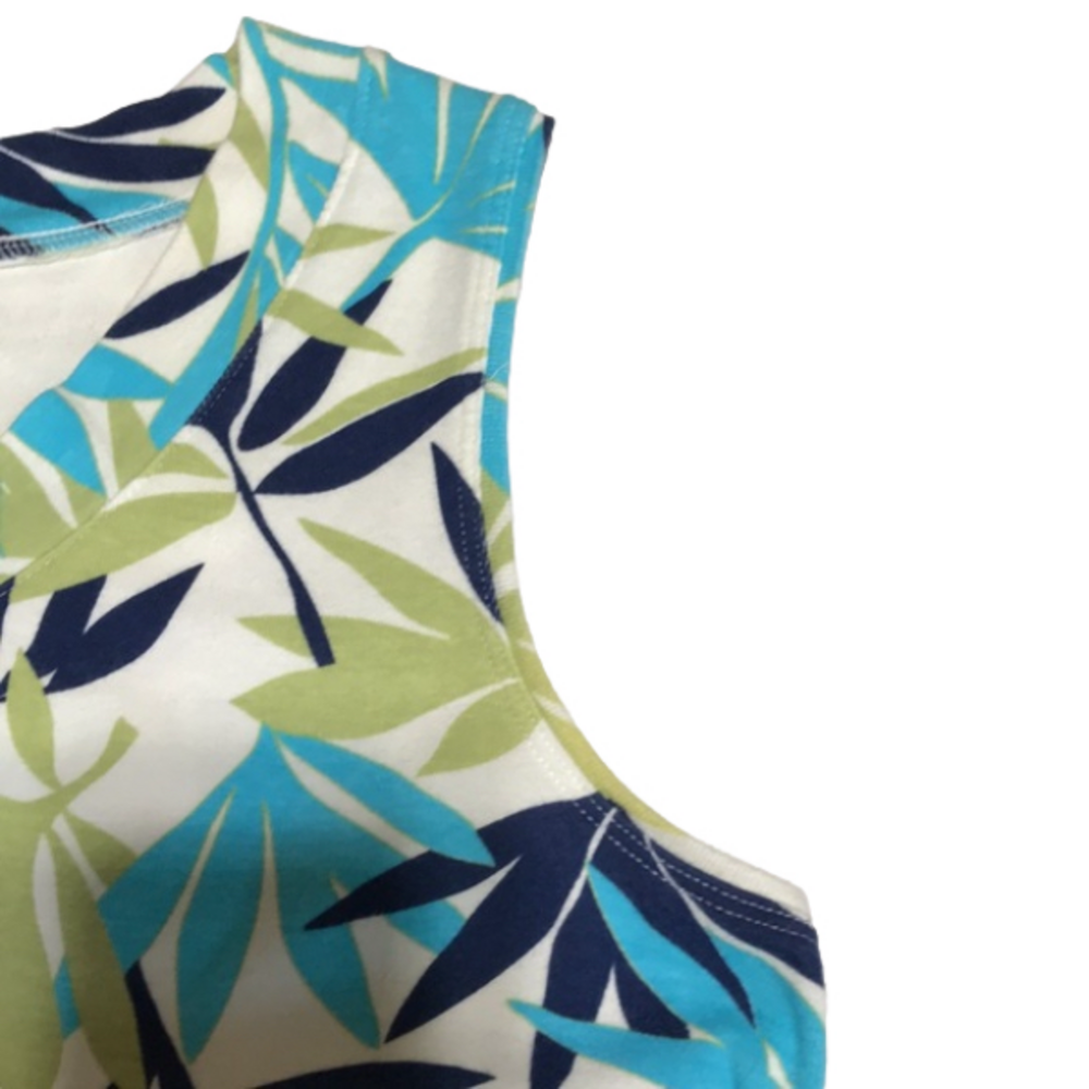 WHITE STAG Navy Blue/Turquoise/Green Leafy Print/White Sleeveless V-Neck—L 12/14 - Picture 5 of 8